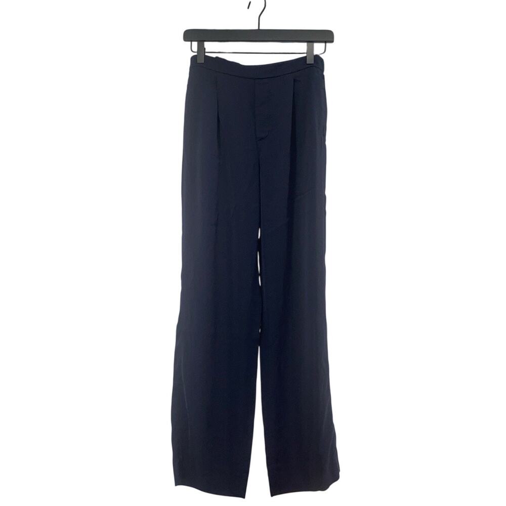 Vince Viscose Drape Relaxed Fit Navy Pleated Pants Pockets Small